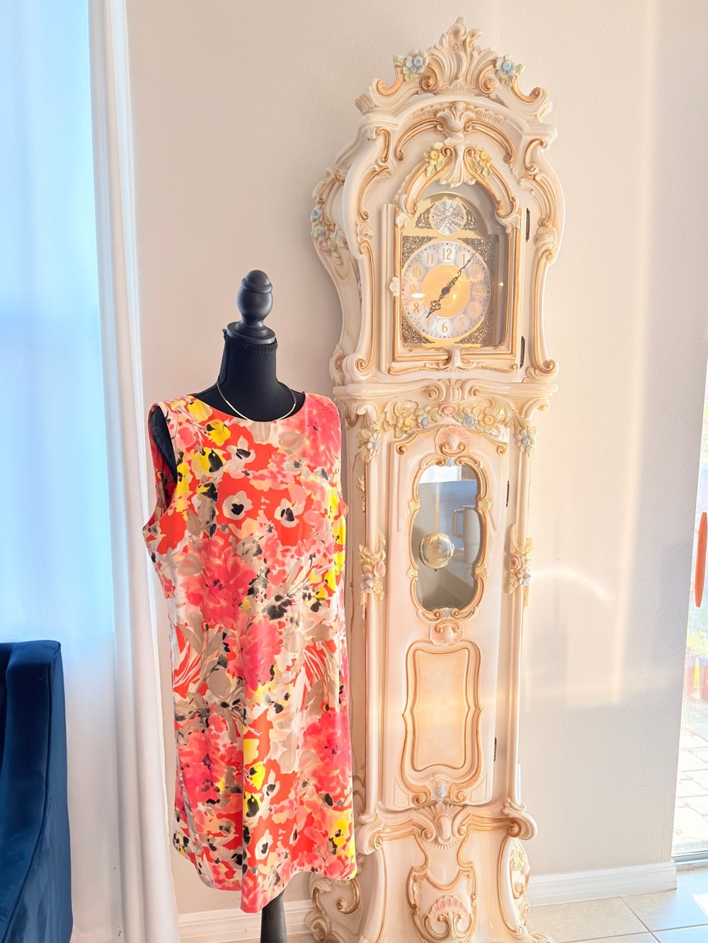 Alyx Vibrant Coral Floral Wall Clock Accent